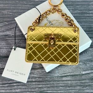 Kurt Geiger Brixton Gold Charm Keychain Diamond-Quilted Eagle Lock